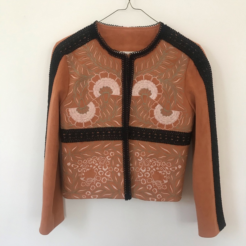 Faux suede embroidered jacket